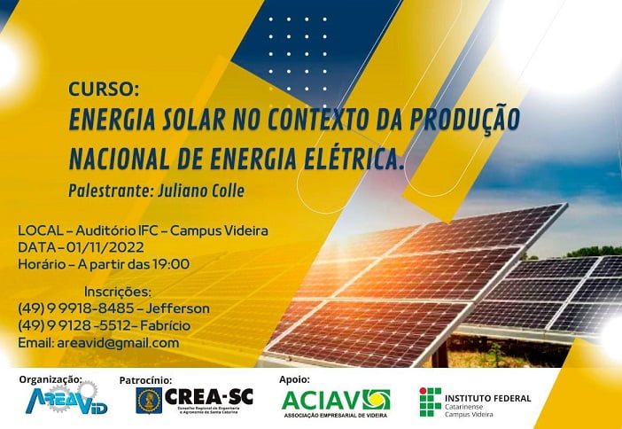 Nova data curso sobre Energia Solar: 1º de novembro
