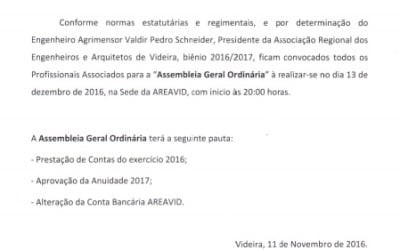 Convocação Assembleia Geral Anual AREAVID