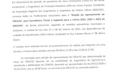 Edital para eleição do CREA para conselheiros Titular e Suplente