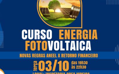 Novas regras para produção de energia fotovoltaica será tema de curso promovido pela AREAVID